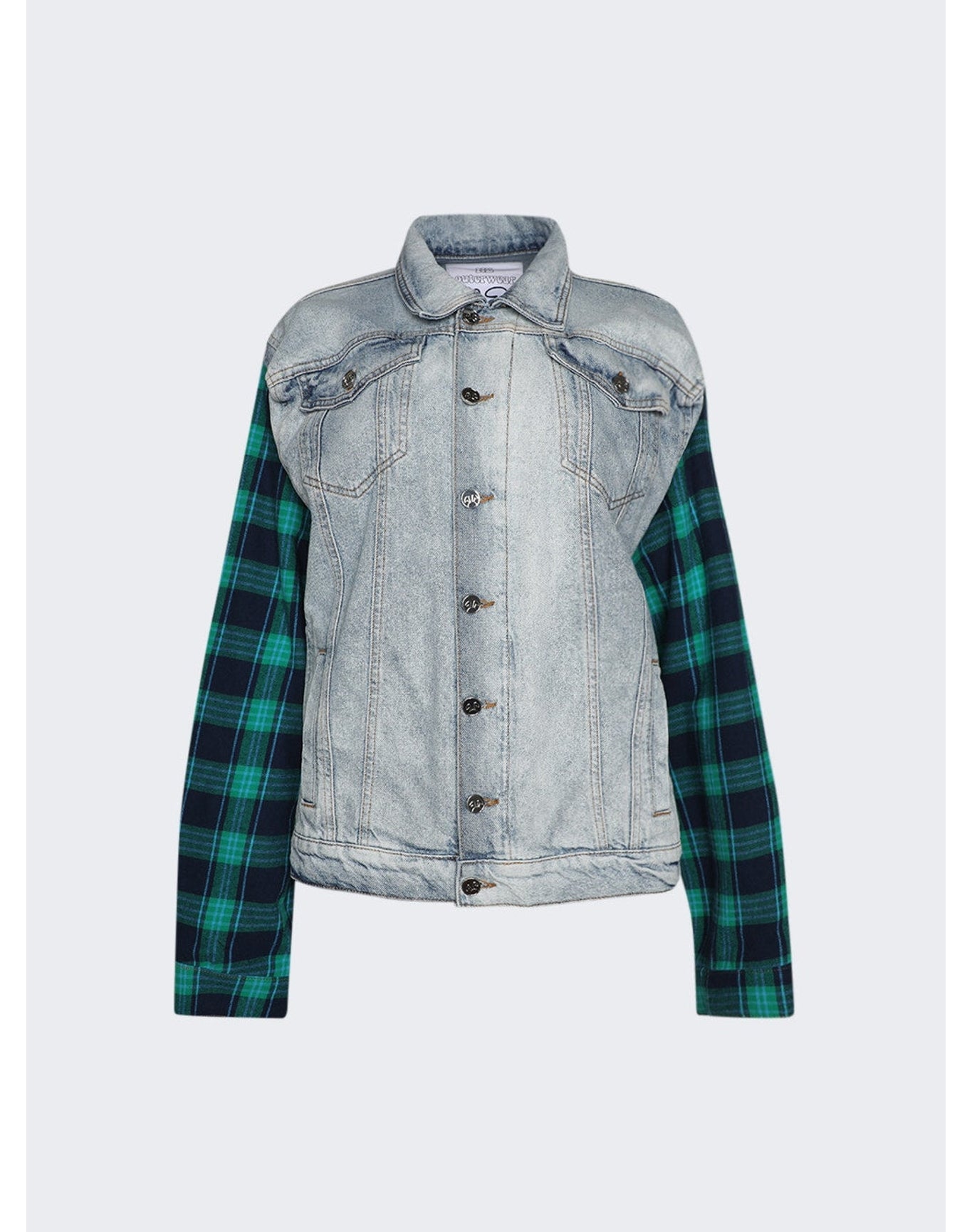 Natasha Zinko | Women | Box Denim Jacket | Light Wash Blue-Green Check