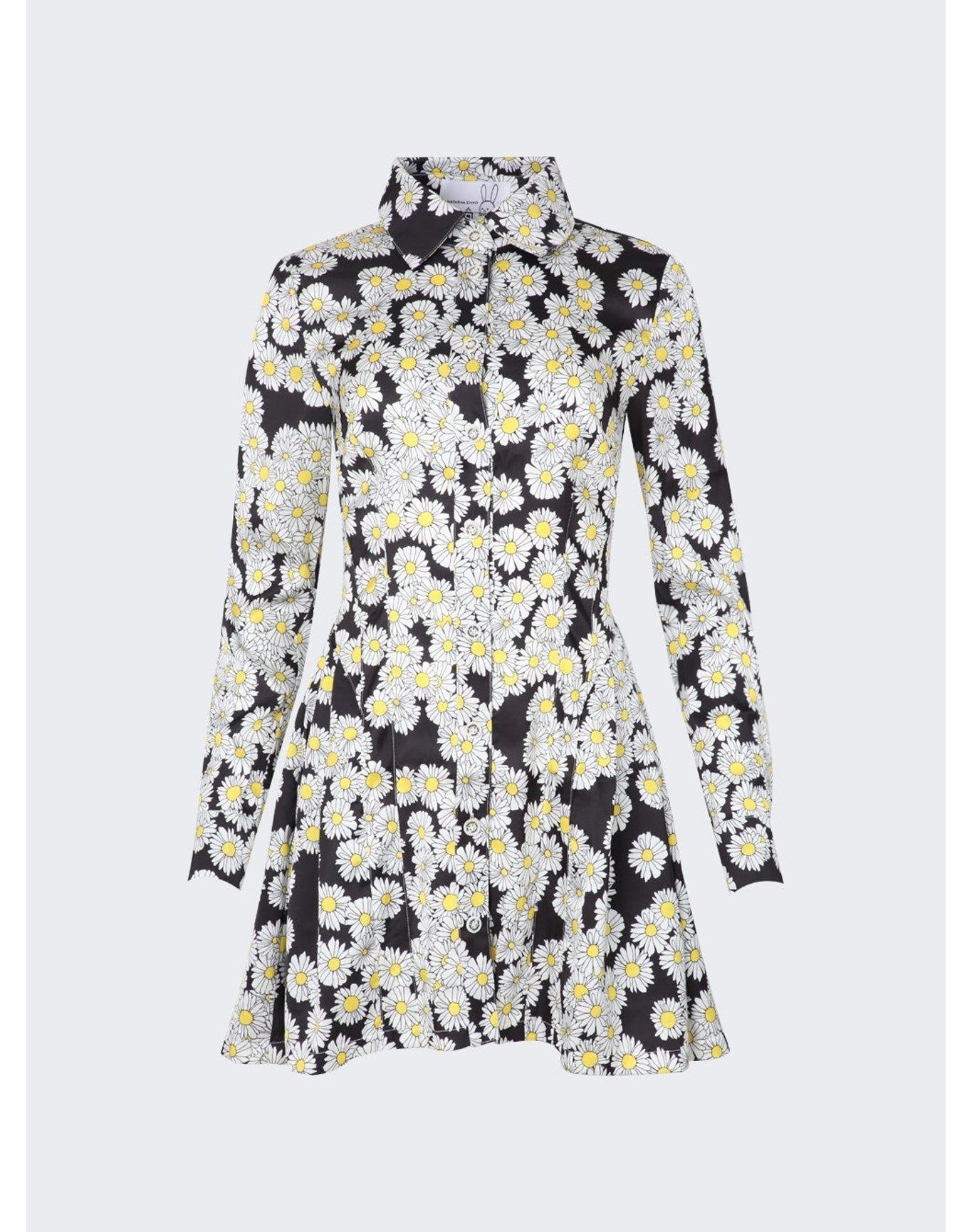 Natasha Zinko | Women | Daisy Print Mini Long-sleeve Shirtdress | Black