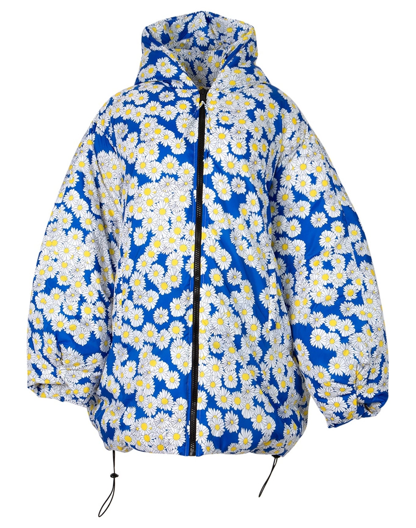 Natasha Zinko | Women | Daisy Print Zipped Padded Hooded Jacket | Blue