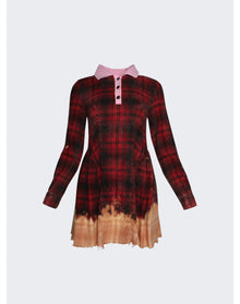 Natasha Zinko | Women | Distressed Check Long Sleeve Dress | Red