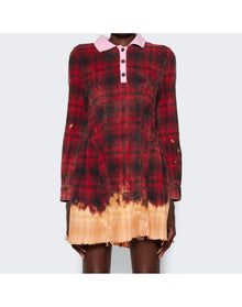 Natasha Zinko | Women | Distressed Check Long Sleeve Dress | Red