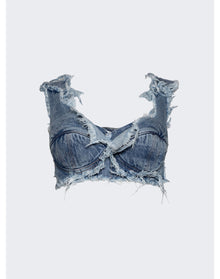 Natasha Zinko | Women | Distressed Denim Double Cropped Bra | Light Blue