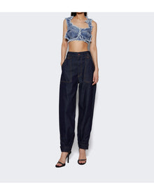 Natasha Zinko | Women | Distressed Denim Double Cropped Bra | Light Blue