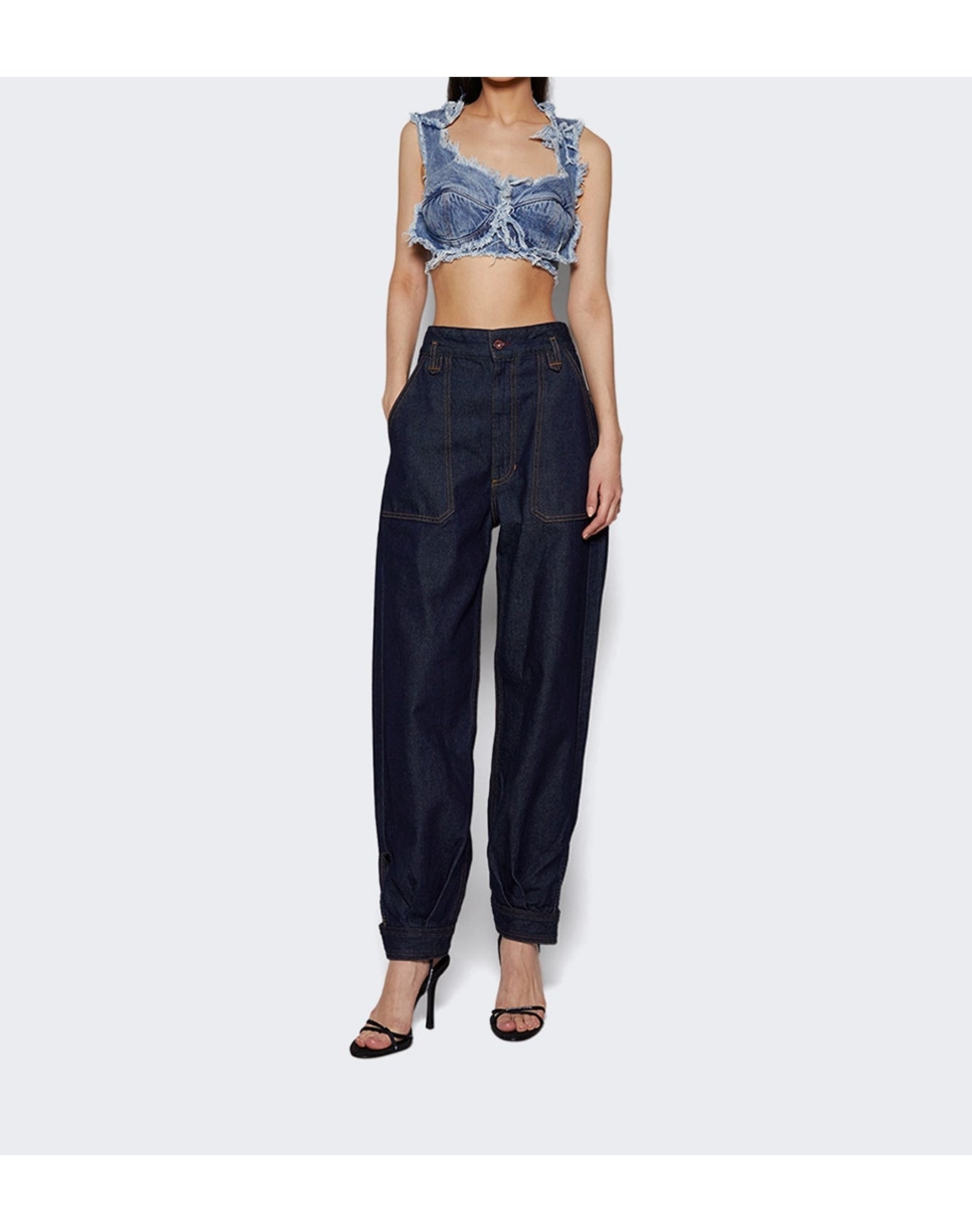 Natasha Zinko | Women | Distressed Denim Double Cropped Bra | Light Blue