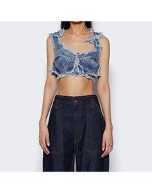 Natasha Zinko | Women | Distressed Denim Double Cropped Bra | Light Blue