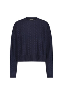 Boxy cable sweater navy