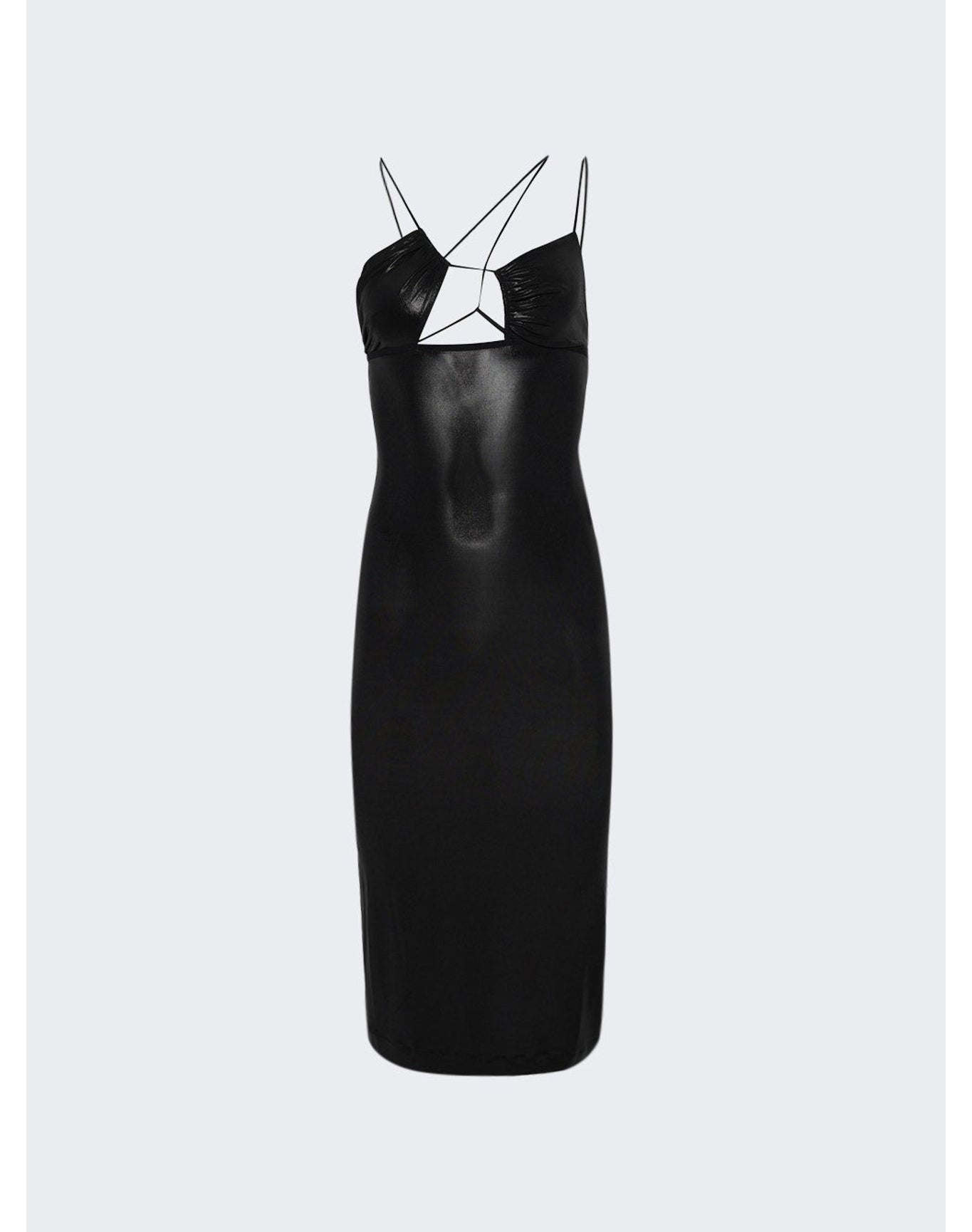 Nensi Dojaka | Women | Asymmetric Bra Midi Dress | Glossy Black