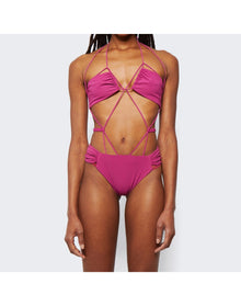 Nensi Dojaka | Women | Gathered Bra Swimsuit With Ruched Belt | Peonia Pink