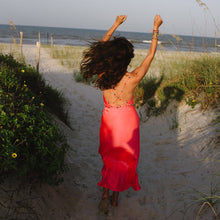 Beaded Strap Midi Slip Dress | Neon Coral