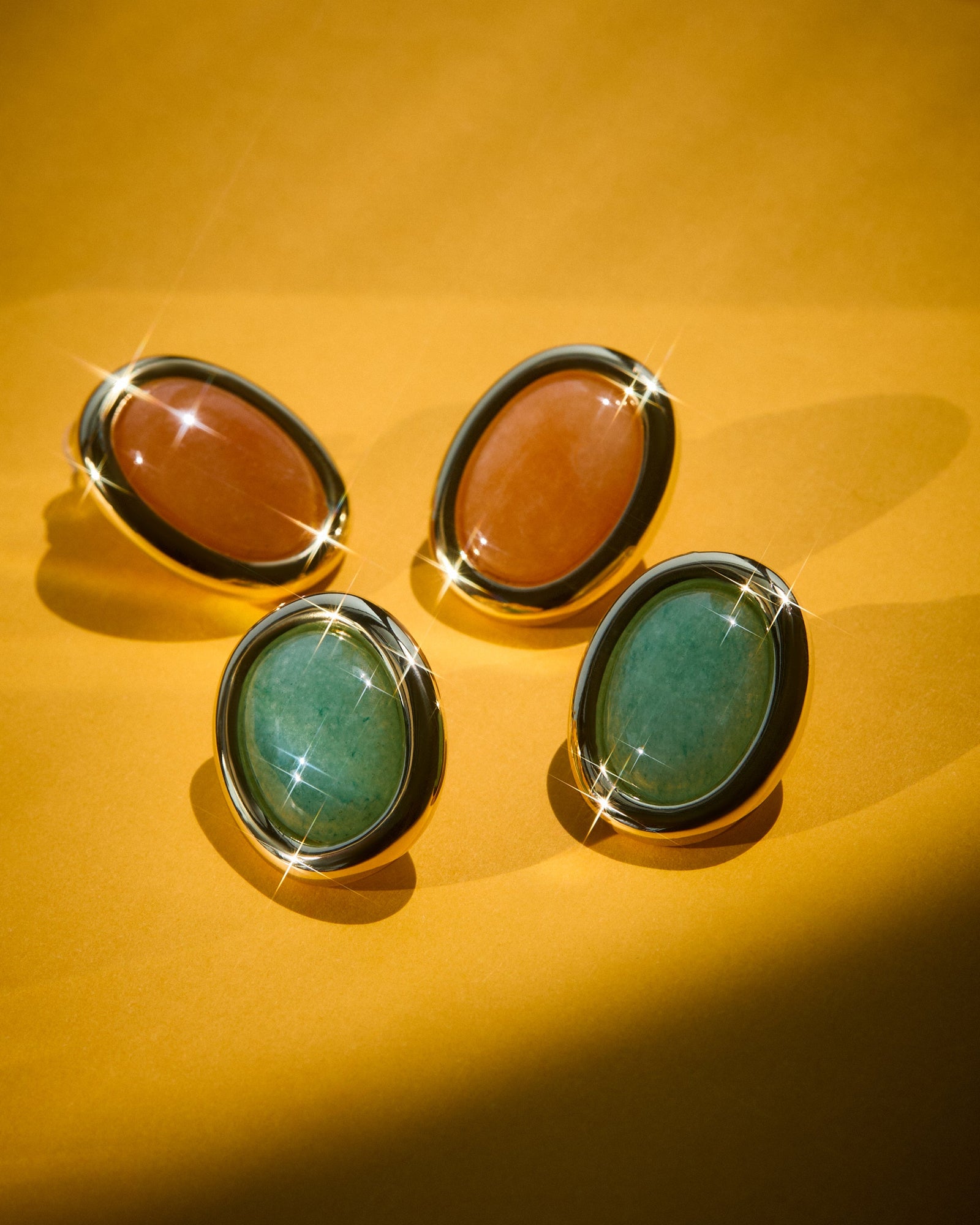 Sunset Stone Studs | Silver | Green Jade