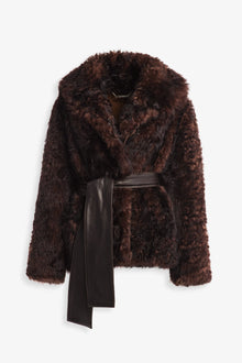 Nour Hammour Noa Curled Shearling Coat Bourbon - Silhouette