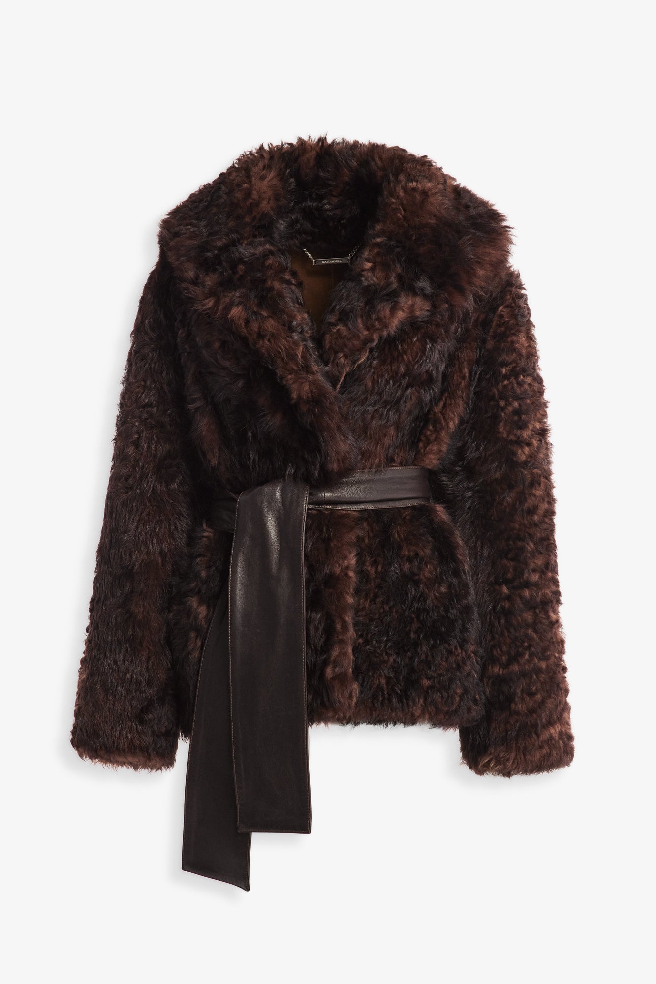 Nour Hammour Noa Curled Shearling Coat Bourbon - Silhouette