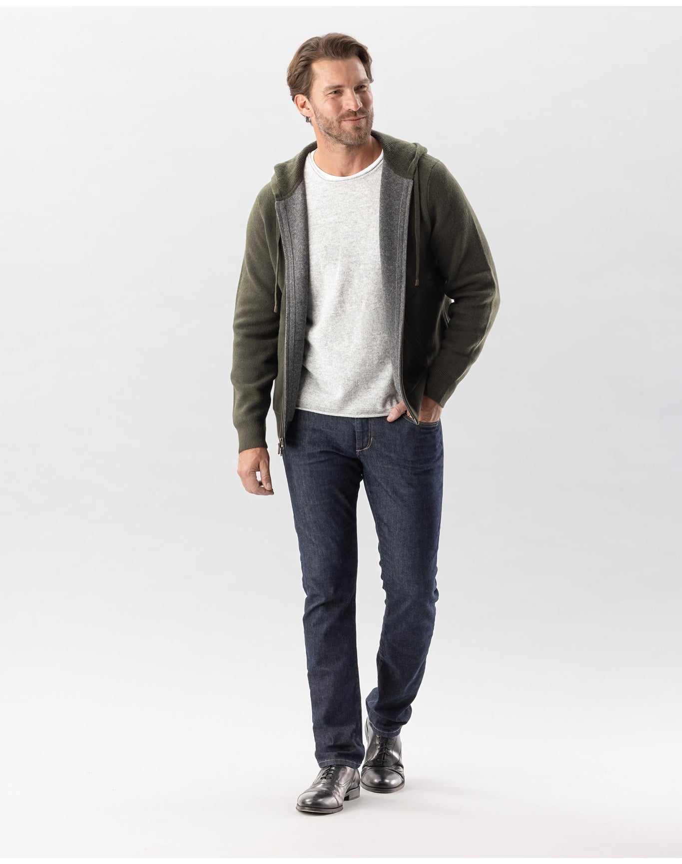 Nomad1942 | Men | Columbus Cashmere Hoodie Jacket | Olive