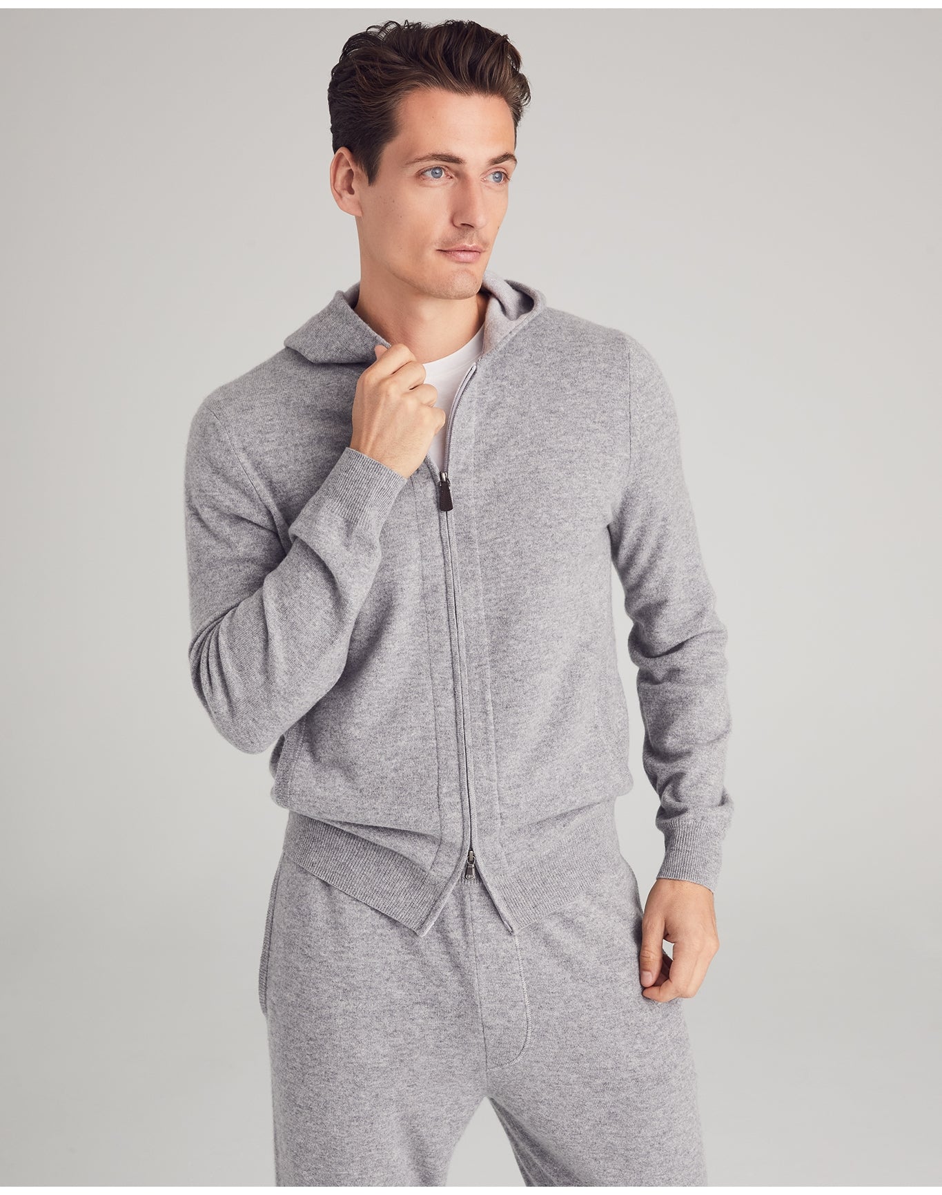 Nomad1942 | Men | Stuyvesant Zip Cashmere Hoodie | Drizzle