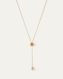 Glass Pearl | Nova Convertible Lariat Necklace | Gold Dipped Brass