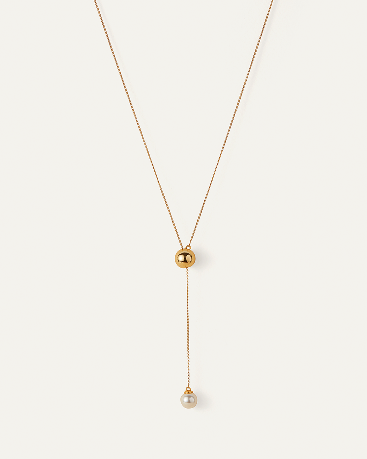 Glass Pearl | Nova Convertible Lariat Necklace | Gold Dipped Brass