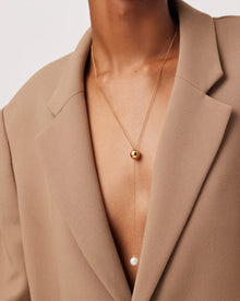 Glass Pearl | Nova Convertible Lariat Necklace | Gold Dipped Brass