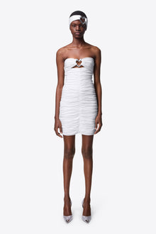 Heart Ruched Strapless Mini Dress | Off White