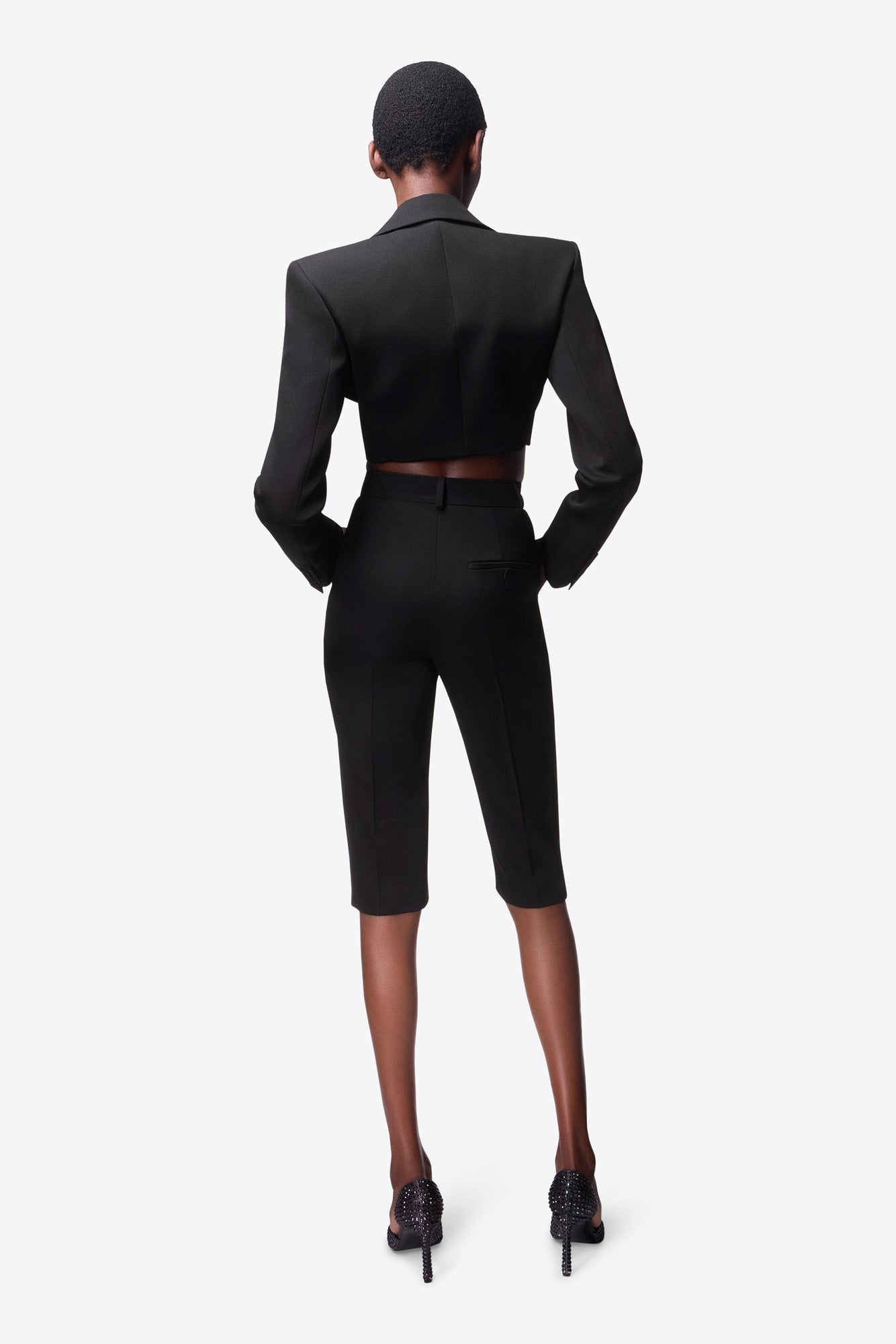 Flower Corsage Cropped Blazer | Black