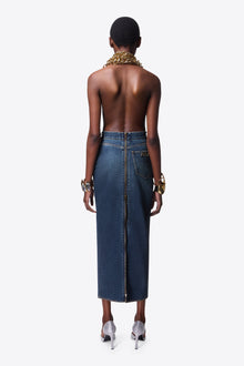 Zip Slit Midi Skirt | Dark Medium Wash