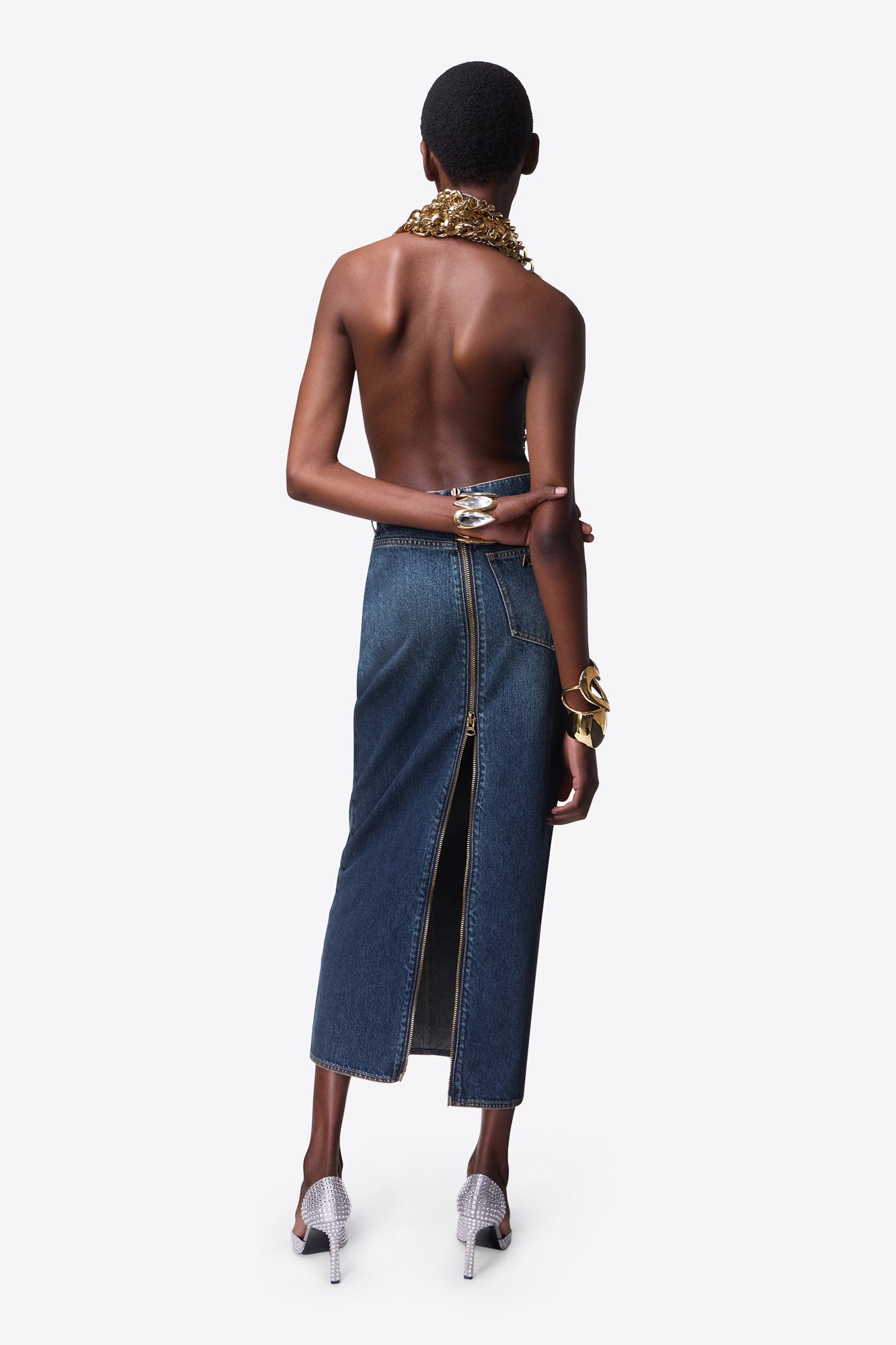 Zip Slit Midi Skirt | Dark Medium Wash