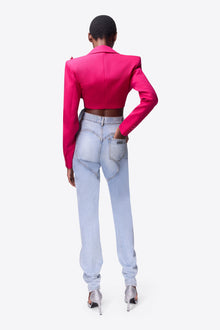 Flower Corsage Ankle Zip Jean | Super Light Wash