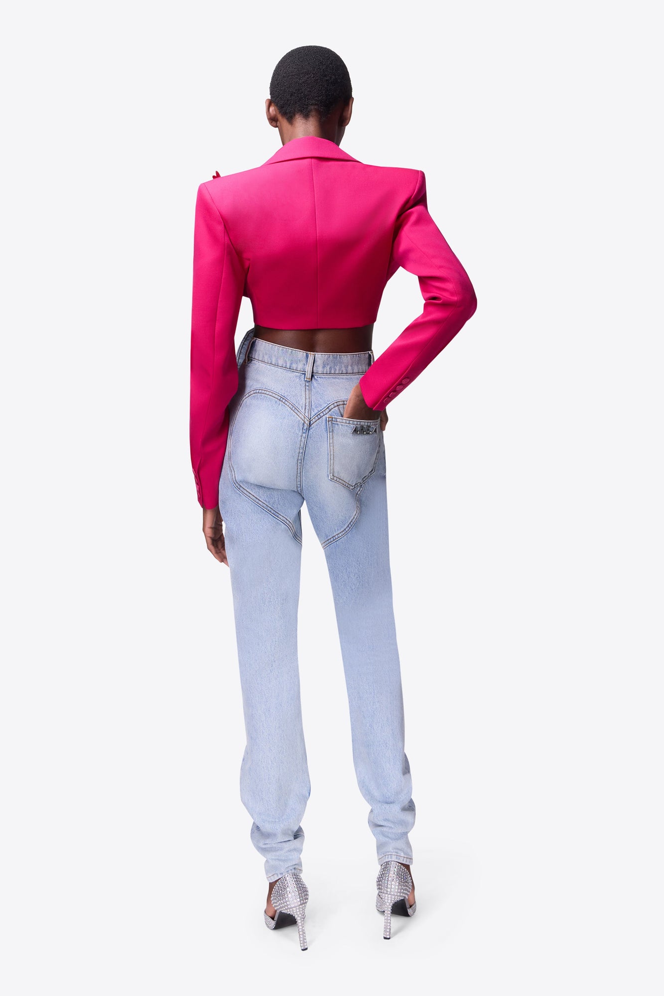 Flower Corsage Cropped Blazer | Raspberry