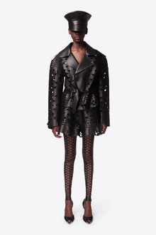 Laser-Cut Leather Heart Moto Jacket | Black