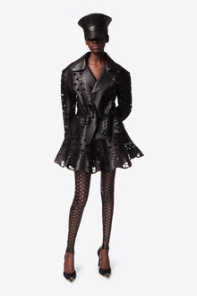 Laser-Cut Leather Heart Moto Jacket | Black