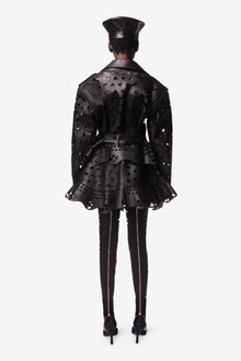 Laser-Cut Leather Heart Moto Jacket | Black