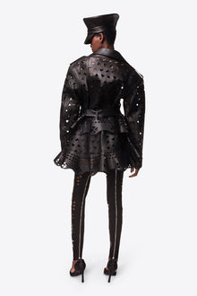 Laser-Cut Leather Heart Moto Jacket | Black