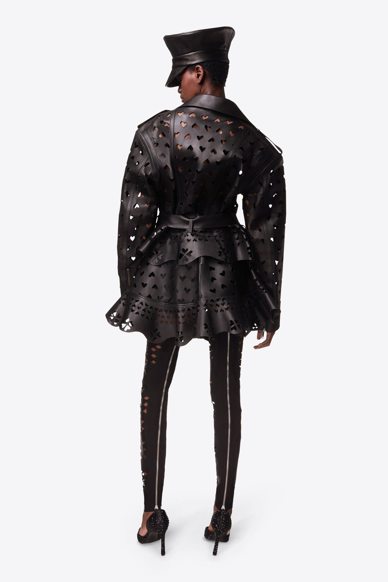 Laser-Cut Leather Heart Moto Jacket | Black