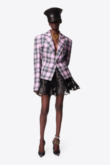 Heart Draped Cutout Checked Blazer | Pink Multi