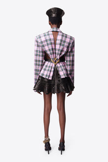 Heart Draped Cutout Checked Blazer | Pink Multi