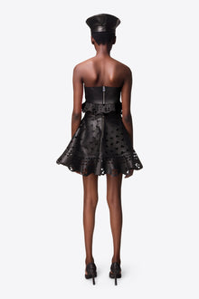Laser-Cut Leather Heart Mini Skirt | Black