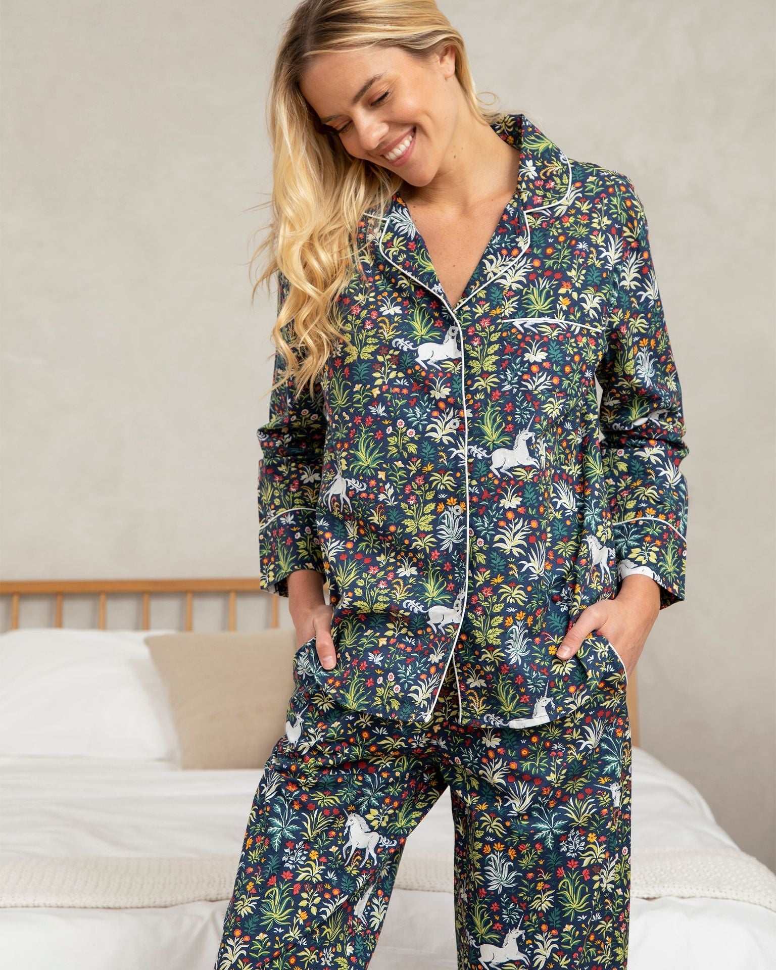 Long Sleep Set | Unicorns Garden - Indigo