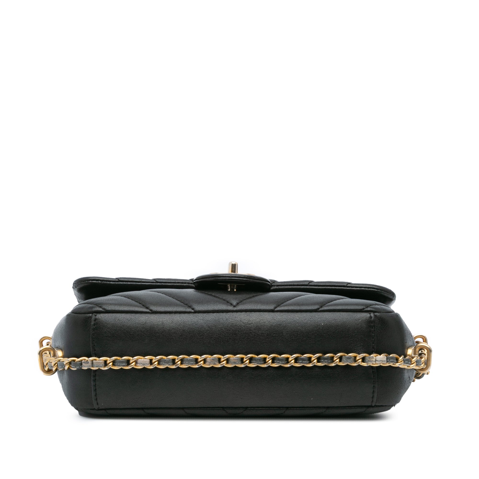 Chanel | Pre-Owned Mini Rectangular Chevron Lambskin Chain Around Flap | Black