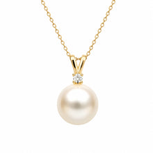 Round Pendant Necklace - Diamond Accent | 14K Yellow Gold | White Freshwater Pearl | 8mm - 9mm | 18