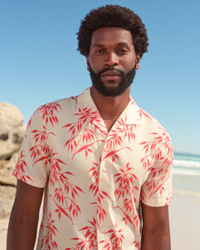 Men | Hibbert Linen Shirt | White Sand/Summer Red