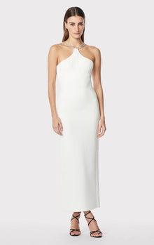 Halter Ottoman Gown W/ Crystal Trim | Alabaster