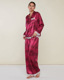 Satin Long Sleeve Pant Pajamas | Drawn Floral