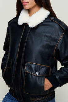 Womens | Hugo Vintage Leather Bomber | Dark Chocolate