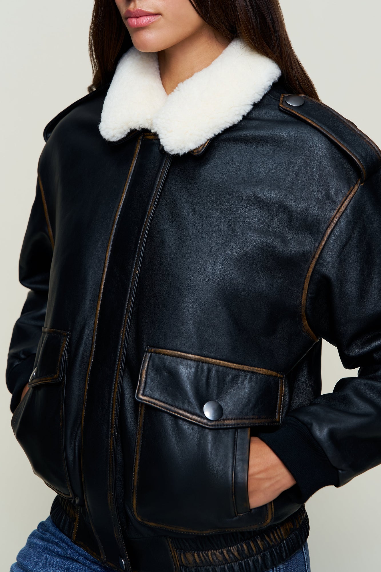 Womens | Hugo Vintage Leather Bomber | Dark Chocolate