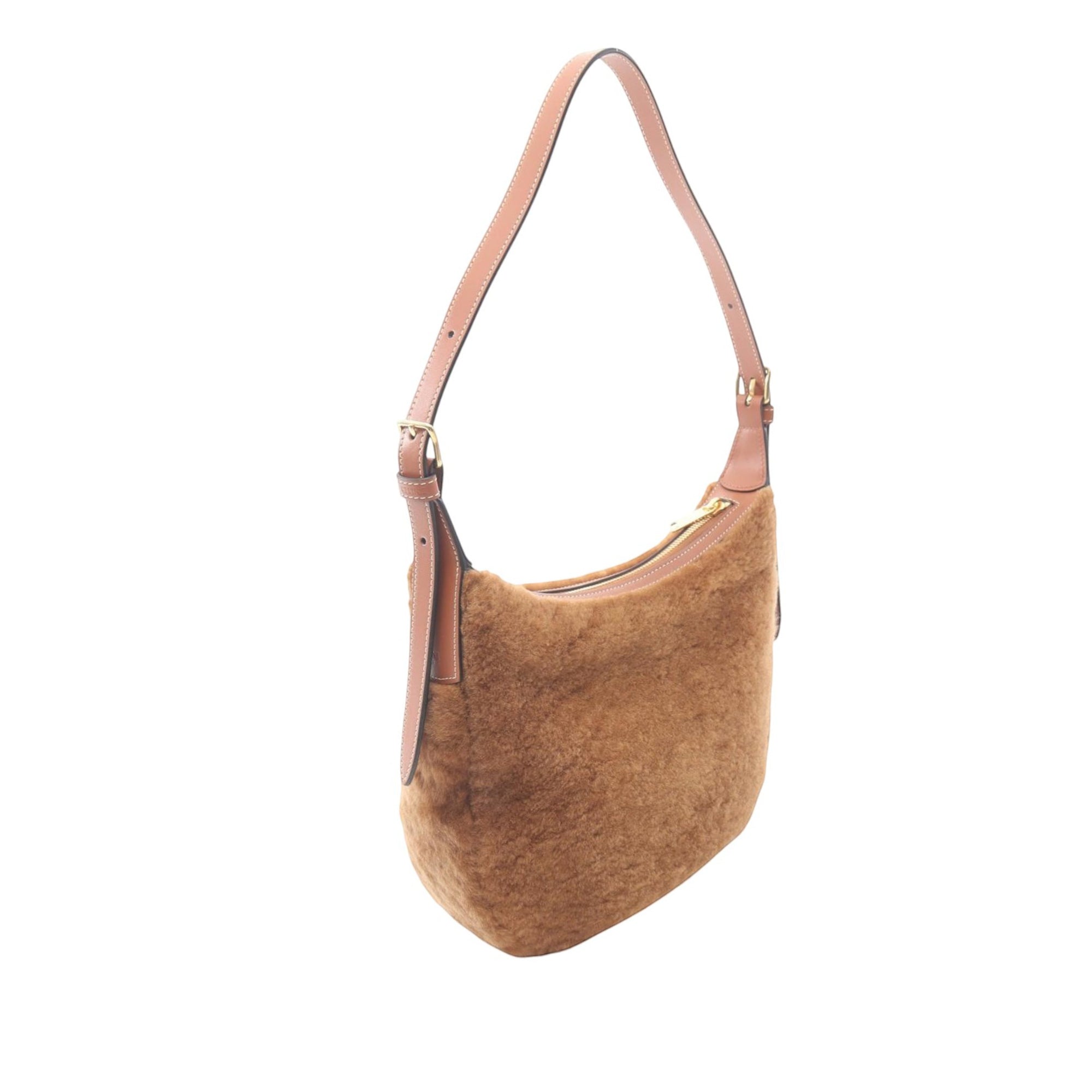 Celine | Pre-Owned Small Shearling Cuir Triomphe Heloise Bag | Brown