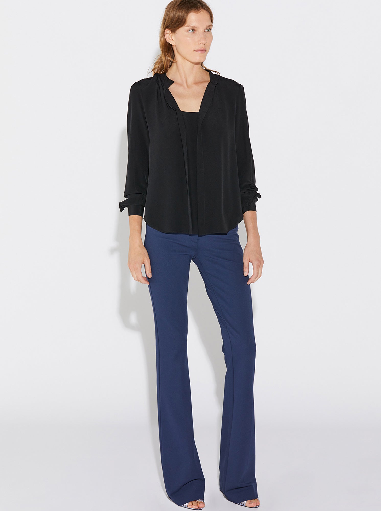 Olympia Silk Crewneck Top  | Black