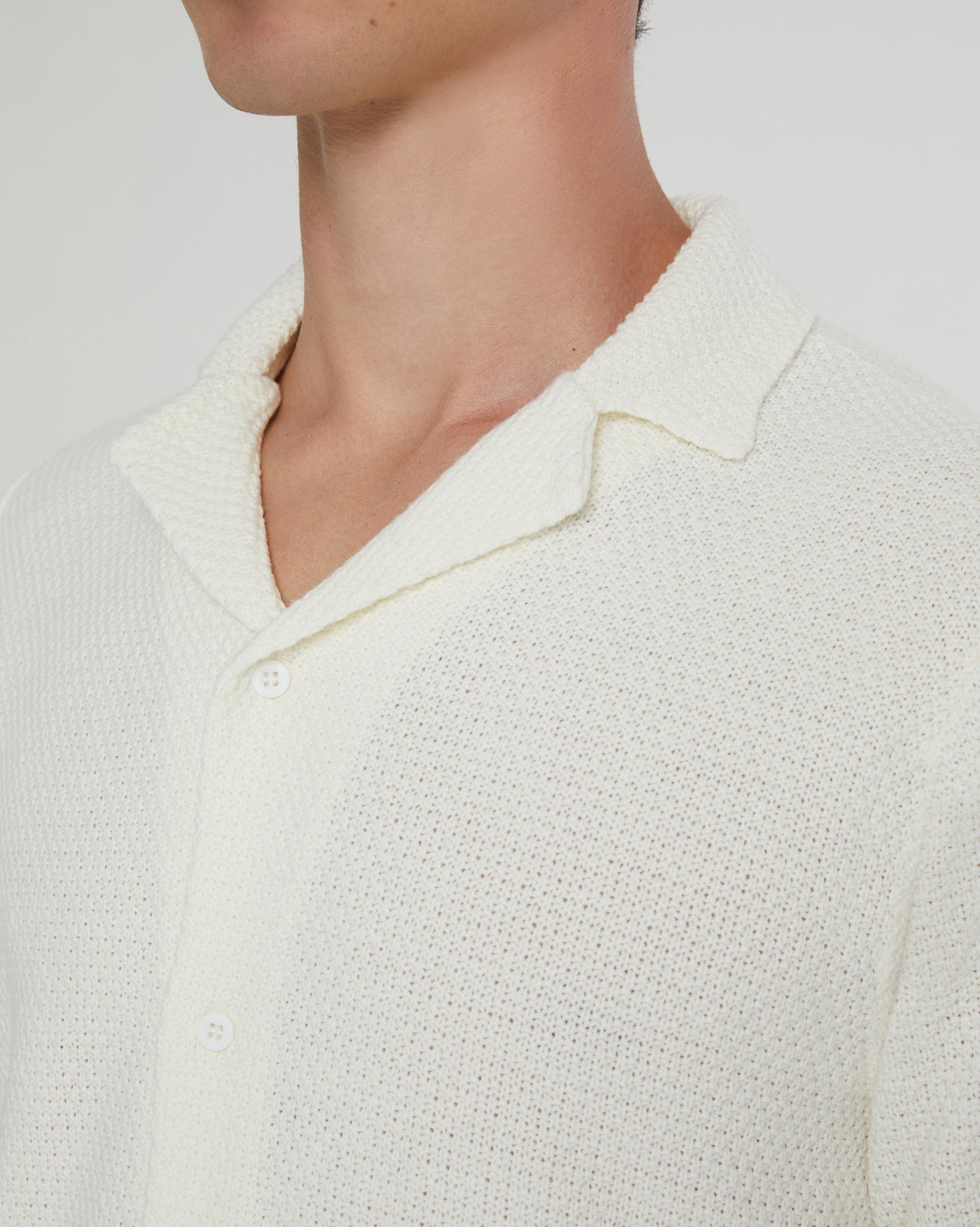 Mens | Cotton Textured Camp Shirt | White