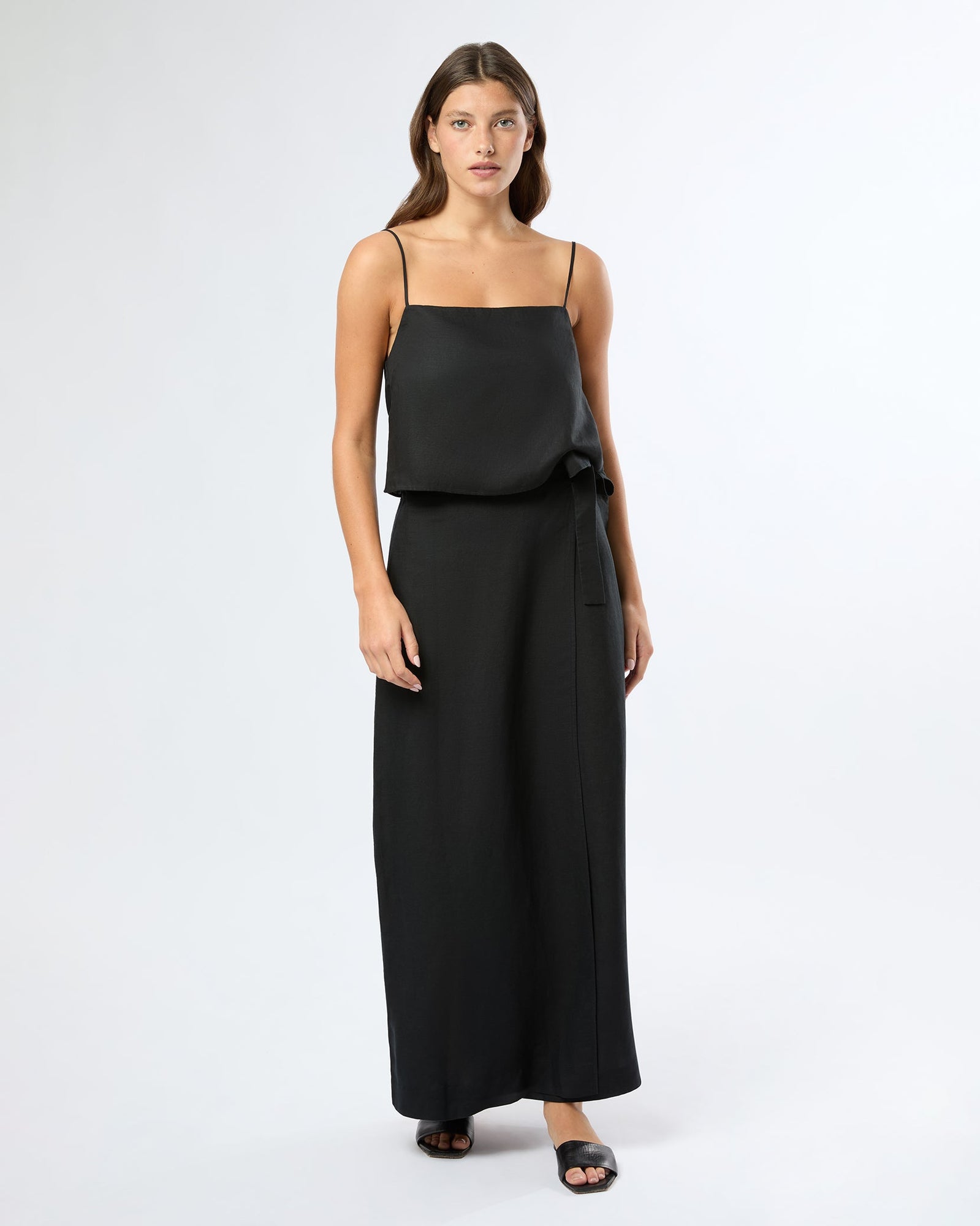 Womens | Air Linen Maxi Wrap Skirt | Black