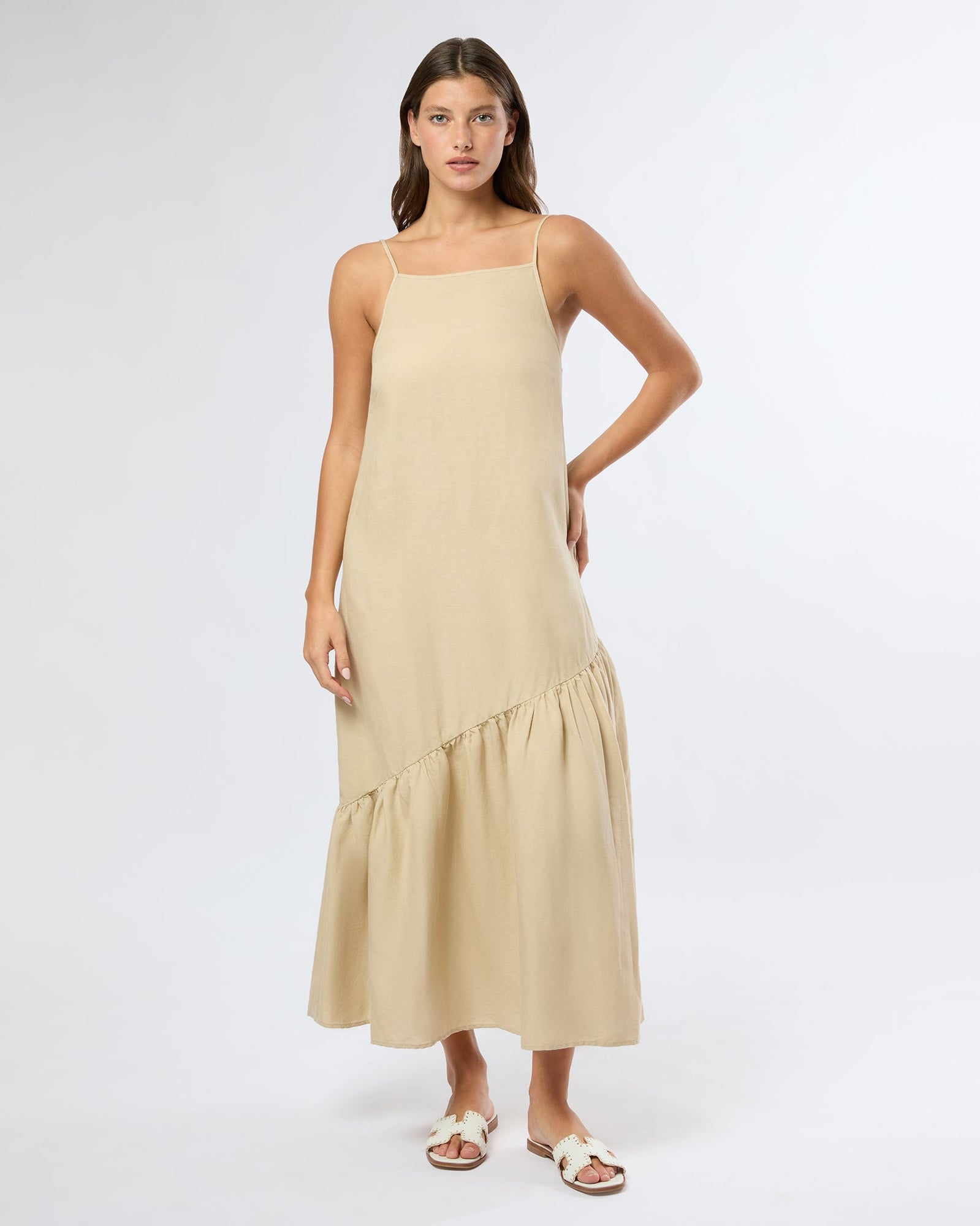Womens | Air Linen Square Neck Maxi Dress | Jute