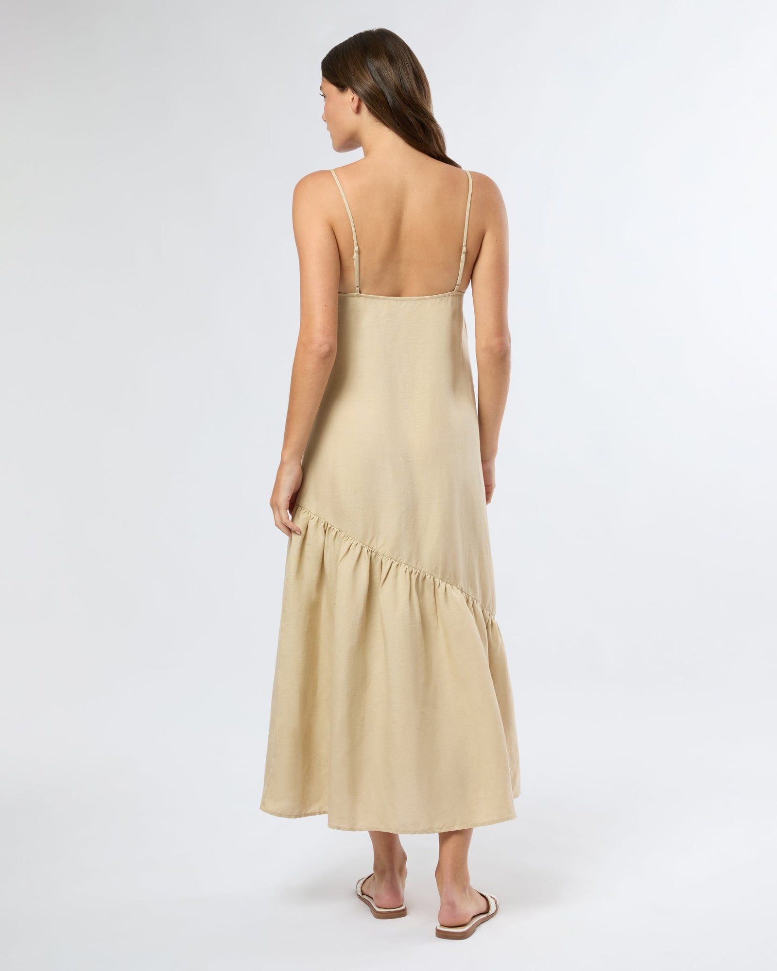 Womens | Air Linen Square Neck Maxi Dress | Jute