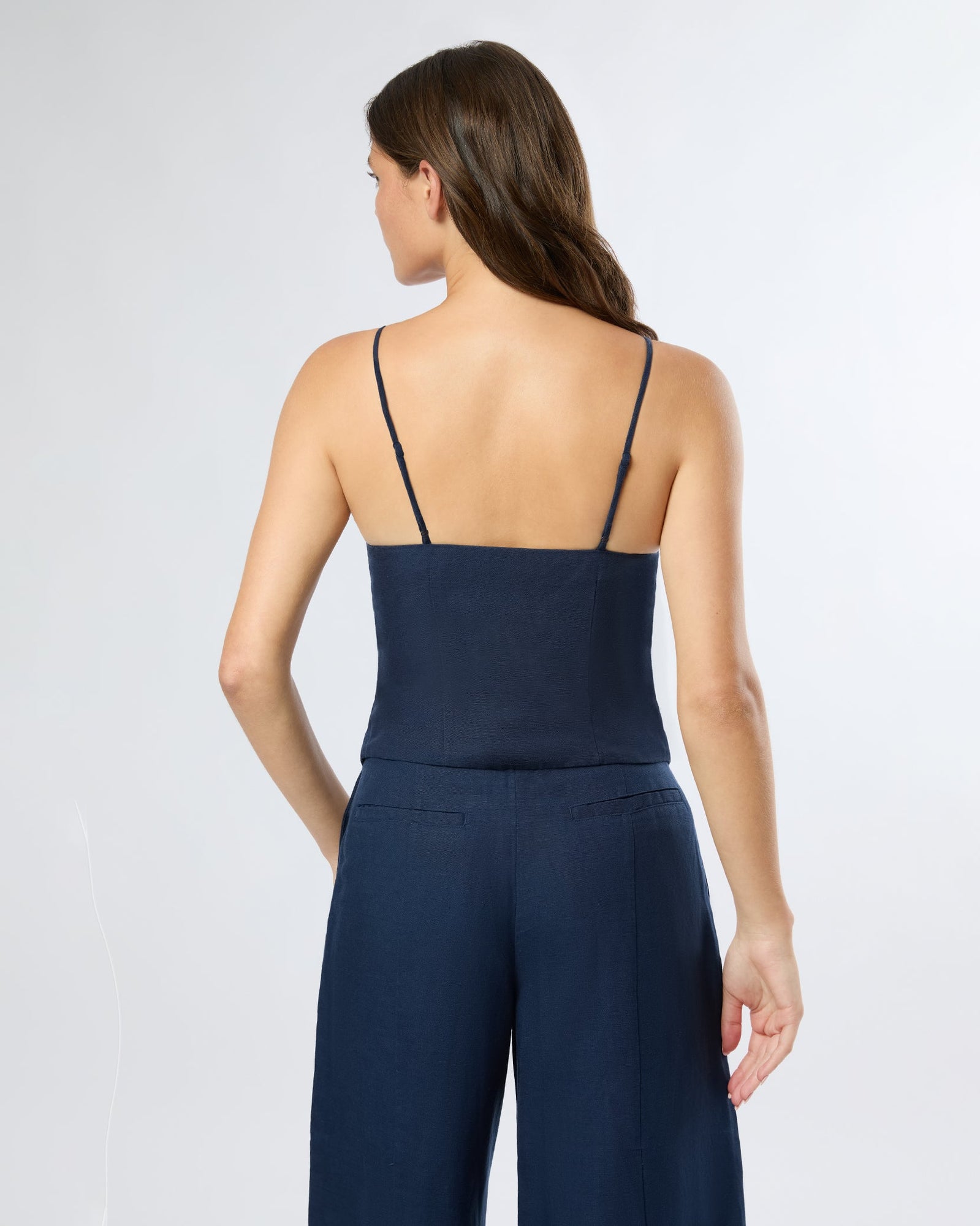 Womens | Air Linen High Neck Top | Deep Navy